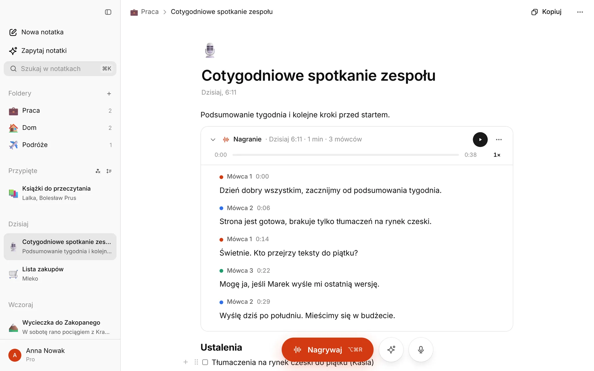 Notatki online z nagraniami, dyktowaniem i AI
